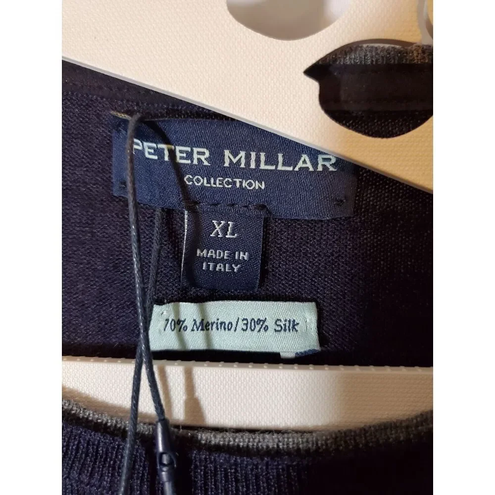 Peter Millar Collection Sweater Mens XL Blue Pullover Knit Wool Blend V Neck NWT